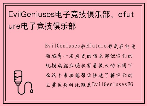 EvilGeniuses电子竞技俱乐部、efuture电子竞技俱乐部